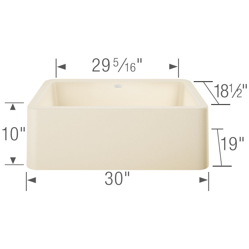 Évier de cuisine à tablier frontal en Silgranit de L 30 po x l 19 po avec crépine à panier Ikon, Biscuit