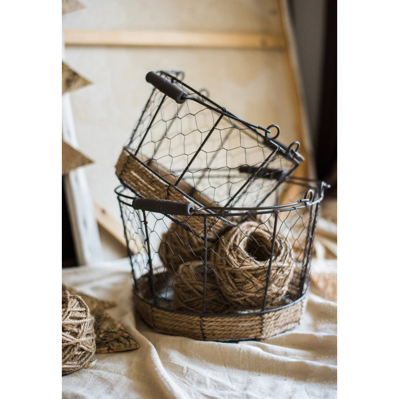 Panier en fils avec corde de chanvre rond en dessous, H 10,6 po x l 9,1 po x P 9,1 po