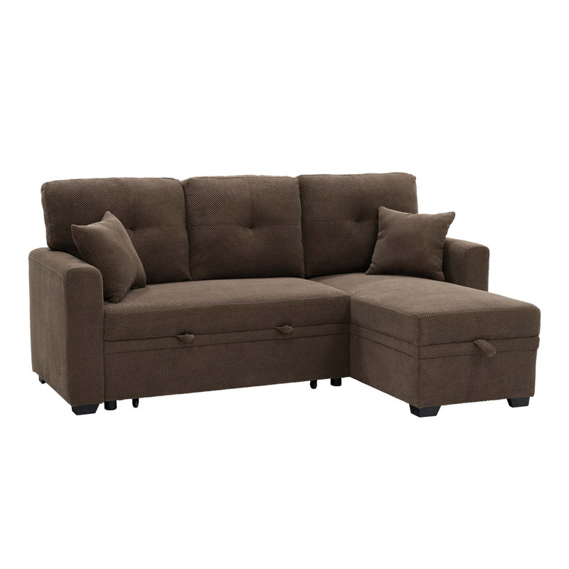 Canapé modulaire peu encombrant avec méridienne réversible et lit escamotable, Tissu café, Left Hand Facing