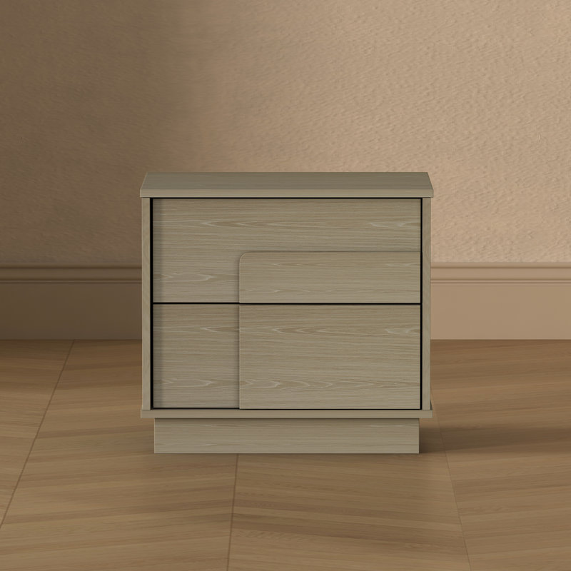 Horizon 22" Modern Nightstand with Easy Snap Assembly and 2 Full Extension Drawers in Whitewashed Oak, Whitewashed Oak