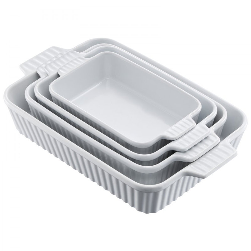 Ceramic Baking Dish 4 Pieces Rectangular Bakeware Set Deep for Baking White