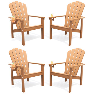 Dareona Set Of 4 Hdpe Stackable Adirondack Chairs With Cup Holders, All-Weather Outdoor Patio Chairs
