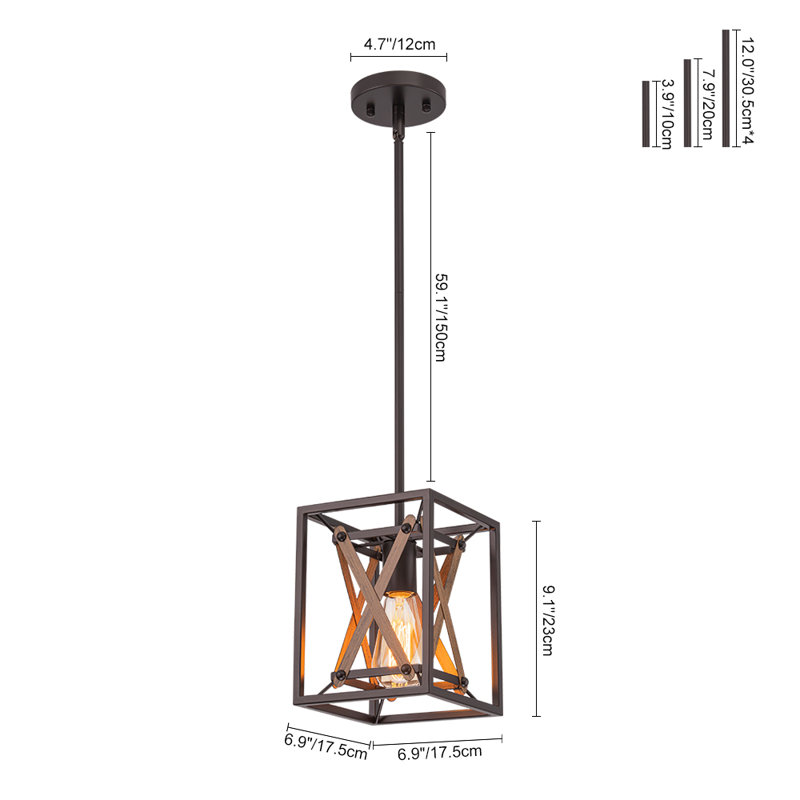1 - Light Open Cage Farmhouse Square Pendant Light