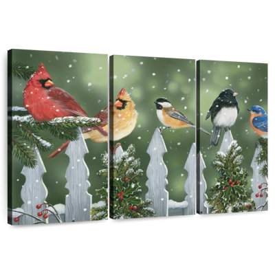 Brampt Winter Birds On A Snowy Fence