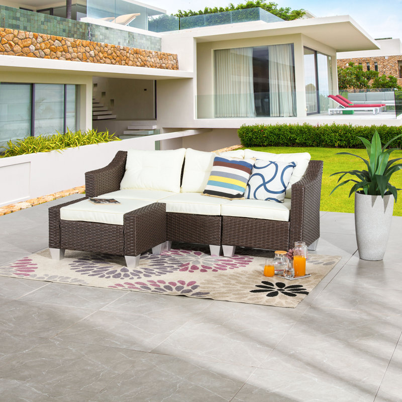 86'' Wide Wicker Patio Sofa with Cushions