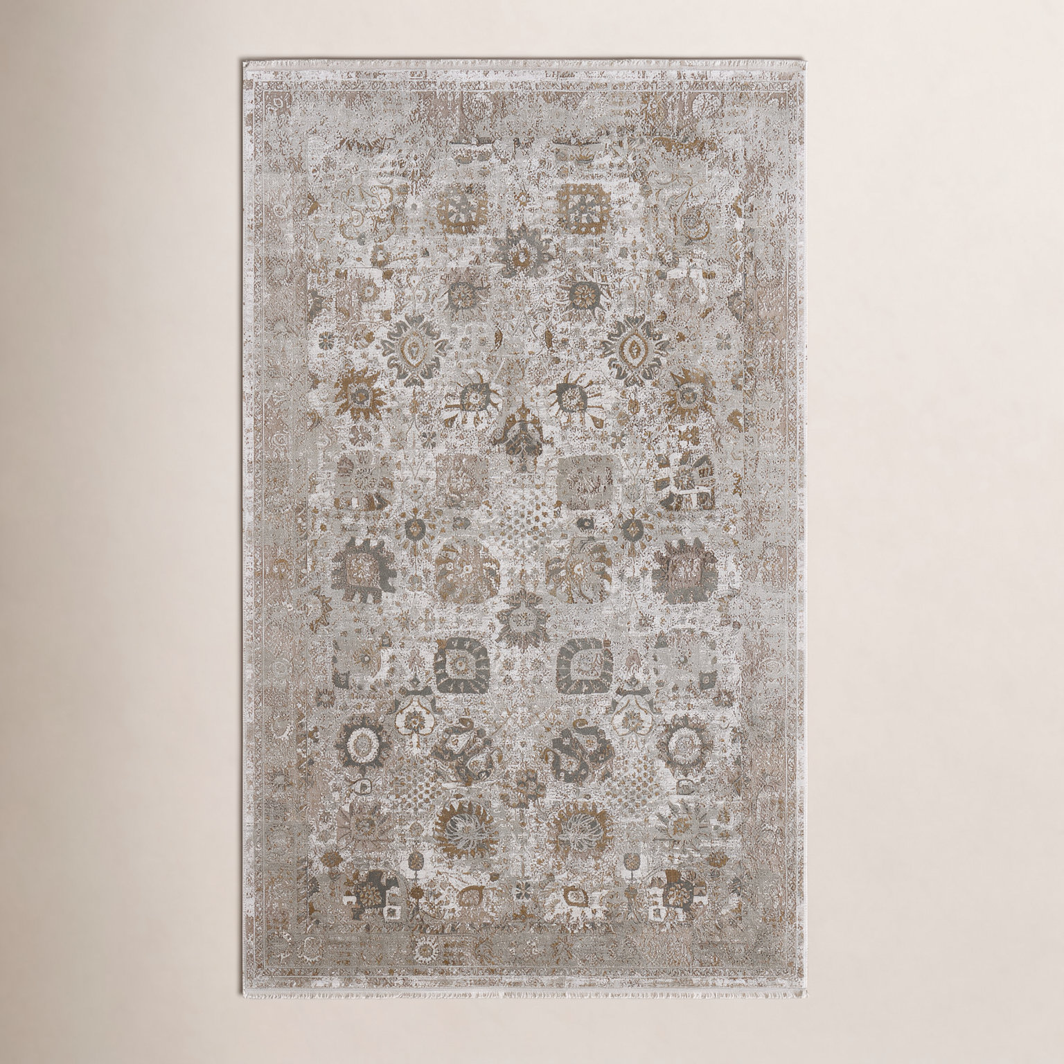 Ivory Traditional Floral Botanical Rug, Rectangle 3'1" x 5'