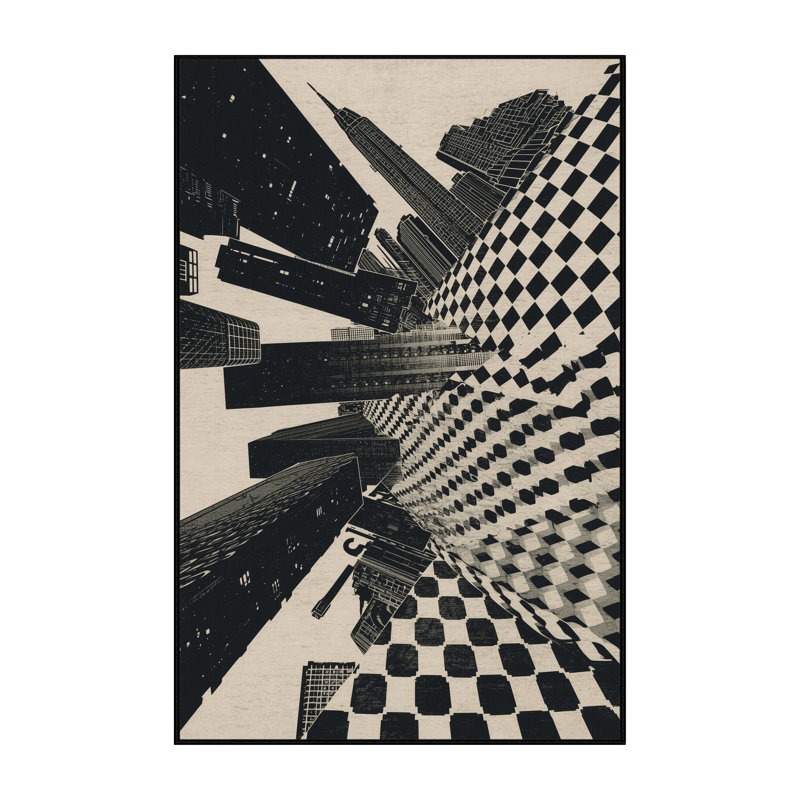 Machine Washable Paizlei Sao Paulo Skyline Modern & Contemporary Checkered Rug in Black – Black Binding, 8x12