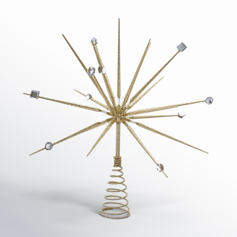 Gold Metal Starburst Tree Topper with Gems