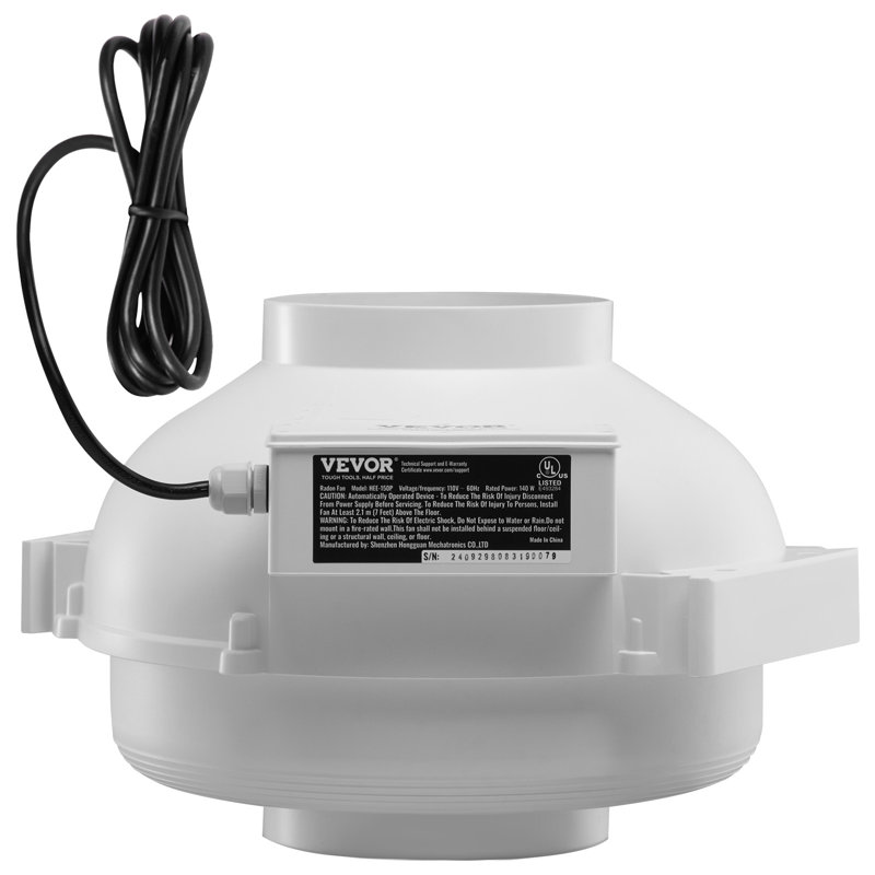 4" to 4.5" Radon Mitigation Fan System Quiet 380 CFM Inline Duct Fan Waterproof