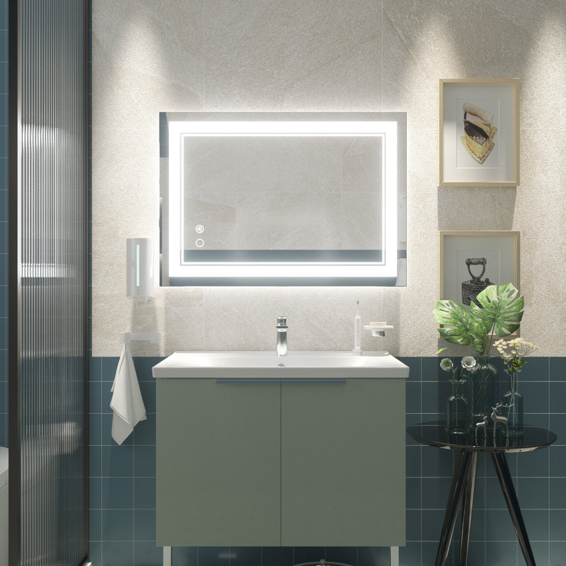 Rectangular Frameless LED Bathroom Mirror with Anti-Fog and Dimmable Lights