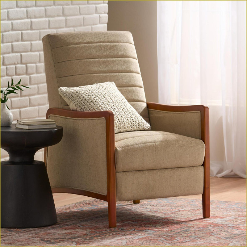 Fauteuils inclinables, fauteuil inclinable en tissu Mid-Century avec structure en bois de bouleau, surpiqûres | Sable #