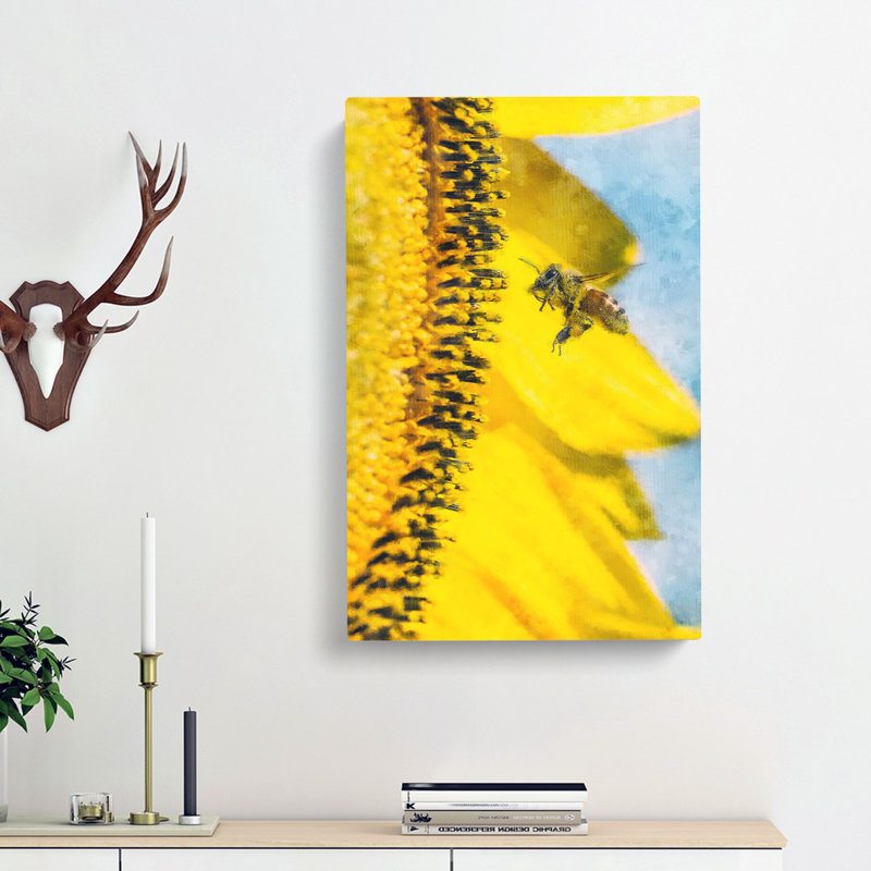Busy Bee And Yellow Flower - Wrapped Canvas, 76cm H x 50cm W x 3cm D