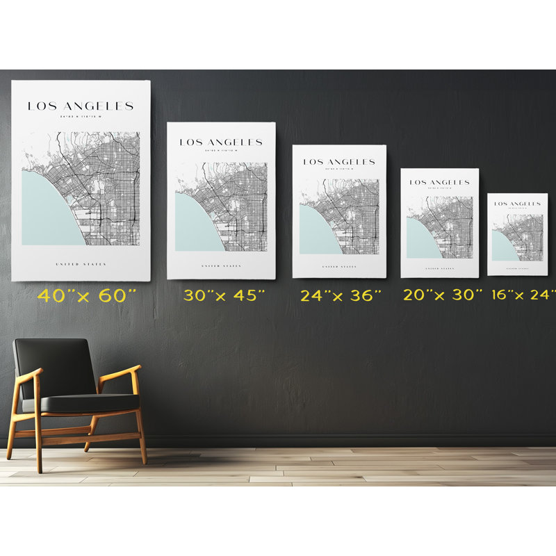 «Los Angeles Map Print», reproduction sur toile, États-Unis, H 24 po x l 16 po