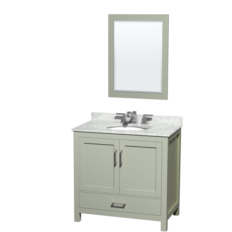 Ensemble de meuble-lavabo simple autoportant 36 po avec plateau en marbre Sheffield, Vert clair, Rectangular, Single Hole