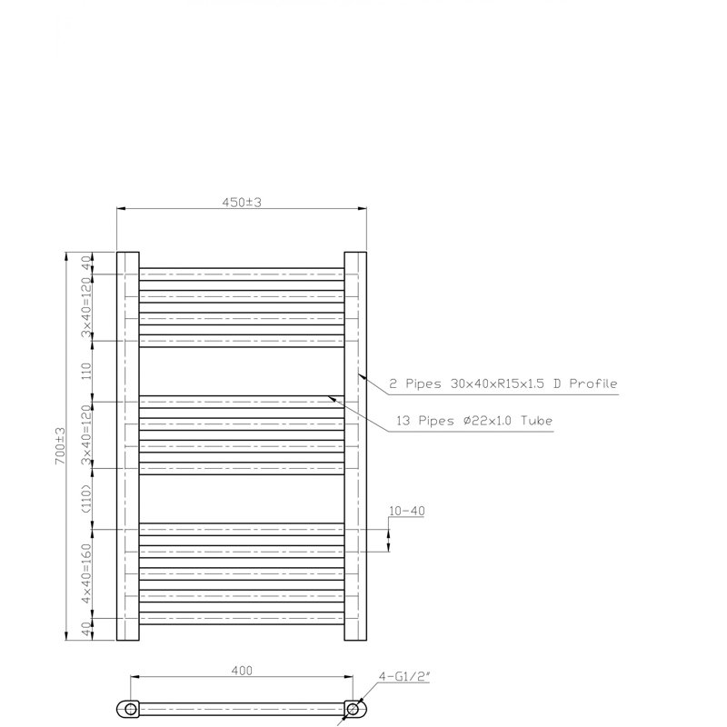 Piggott Straight Towel Rail Heated Towel Rails