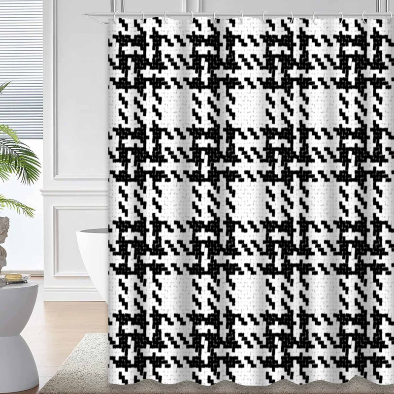 Rideau de douche noir et blanc avec 12 crochets Buffalo, L 72 po x l 78 po