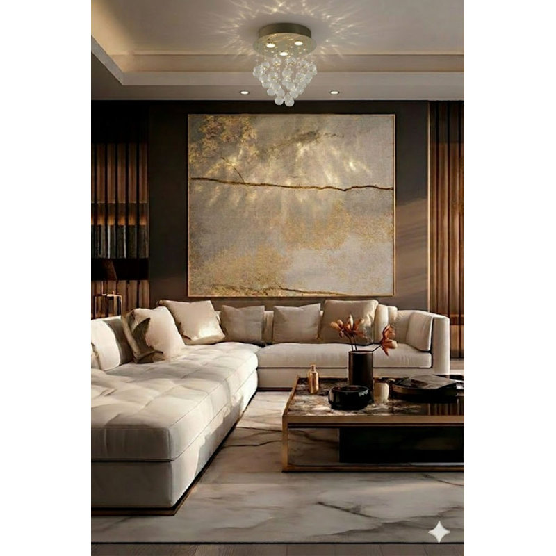 Plafonnier encastré 3 lumières avec détails en cristal transparent Gerdy, Laiton