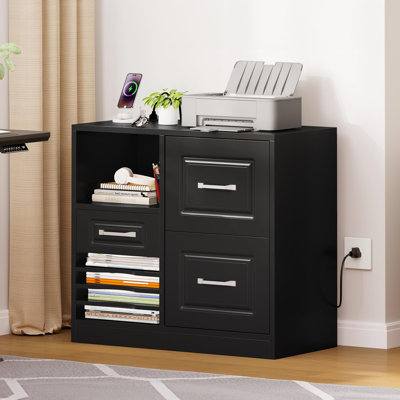 3 Drawer File Cabinet, File Cabinet With Charging Station,