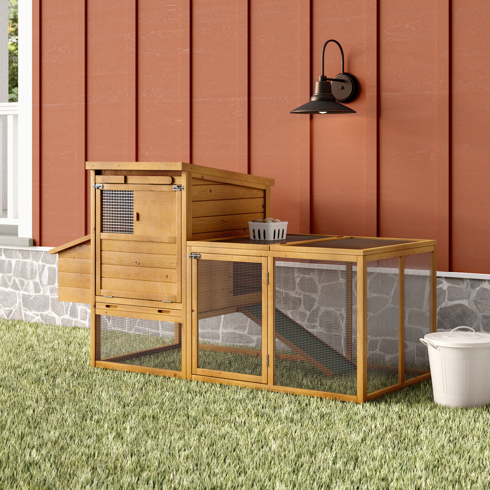 Archie & Oscar™ Auggie 21.4 Square Feet Walk In Chicken Coop with Chicken Run For Up To 5