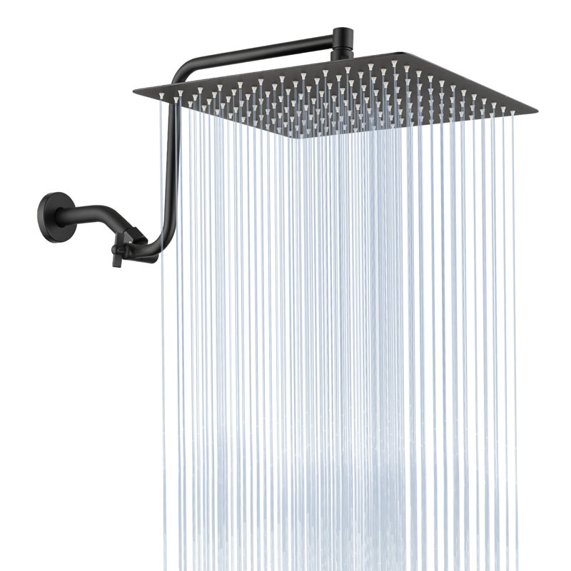 Matte Black 12" Shower Head With Adjustable Arm And Stainless Steel Durability Extension - Soothing