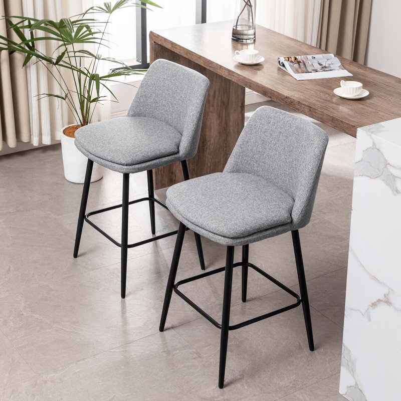 Grety Counter Height Swivel Bar Stools Set of 2, 360° Swivel Upholstered Barstools with Back and Metal Legs