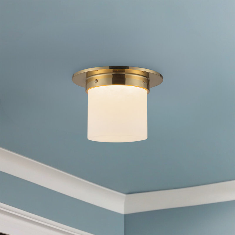 Mineral 8-in Brass Flush Mount, Alabaster, Brass