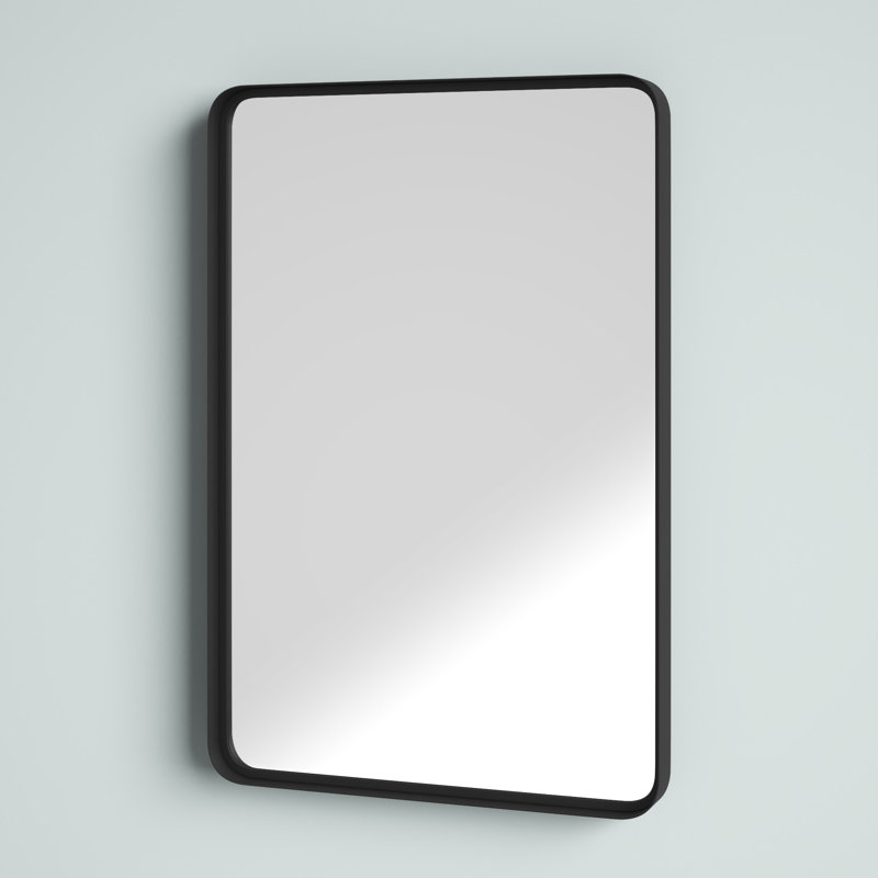 Fergerson Metal Wall Mirror with Shelves, 30" x 20", Black