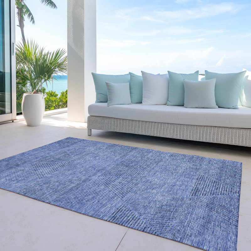 Bleu Lummus intérieur / extérieur lavable à la machine, Rectangle 8 pi x 10 pi