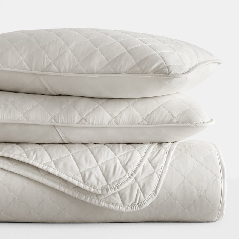 Becky Cameron Diamond Stich Quilt Set, King/Cal-King Quilt + 2 King Shams, Natural