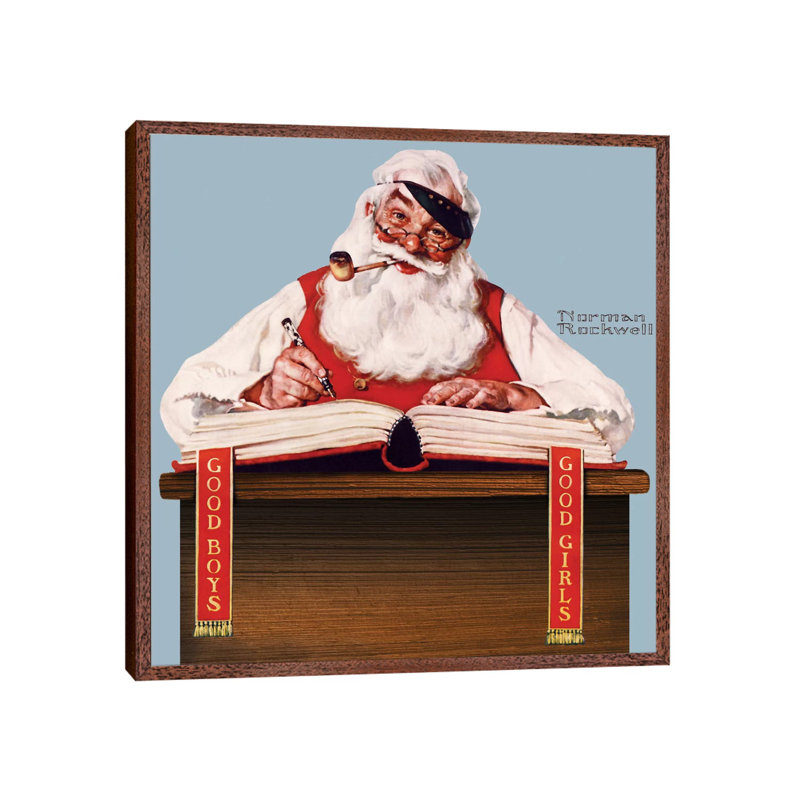 No Christmas Problem Now by Norman Rockwell - Painting on Canvas, 66.04 cm H x 66.04 cm W, Classic Brown Wood Framed