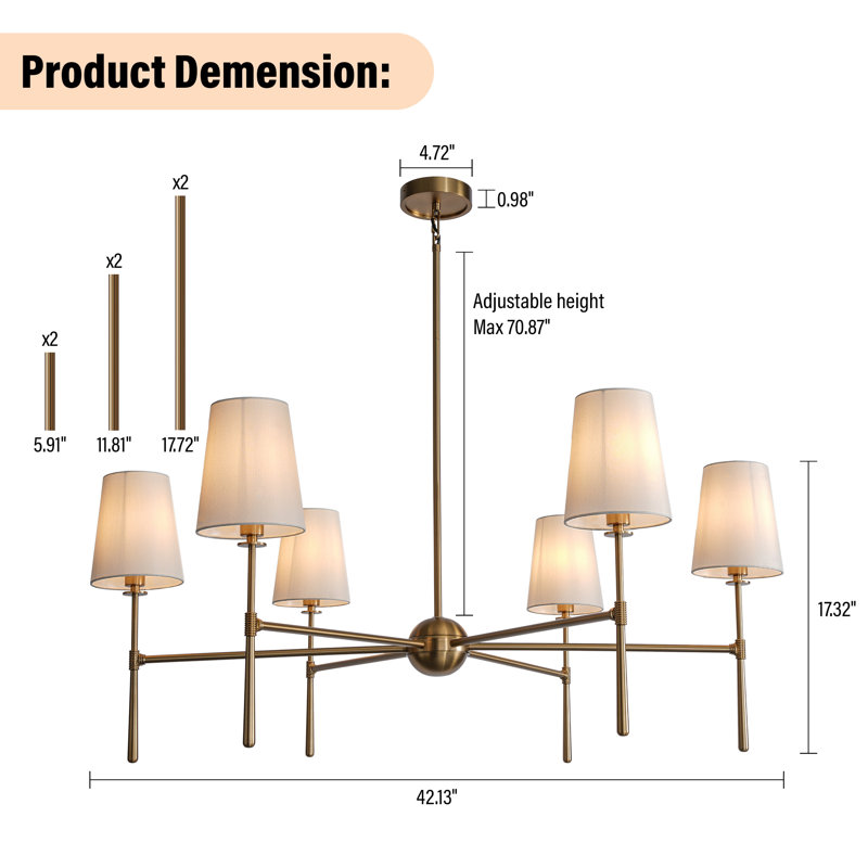 Khloeann 6 - Light Dimmable Round Kitchen Island Chandelier with Cloth Shade