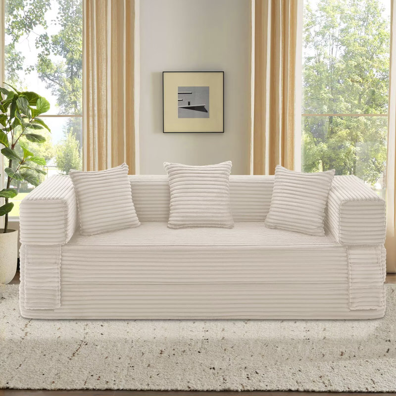 Boneless Compression Sofa - 3 Seats Convertible Floor Sofa Bed - with Pillow Back Support Armrest - Comfy Foldable Sofa Bed Sofa in Box - Corduroy Fabric - for Living Room Bedroom