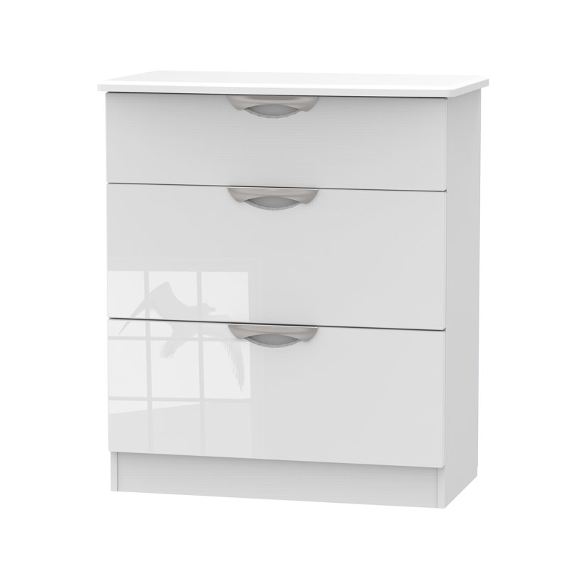 Fully Assembled Ratley 3 Drawer 76.5Cm W Chest of Drawers, White Gloss
