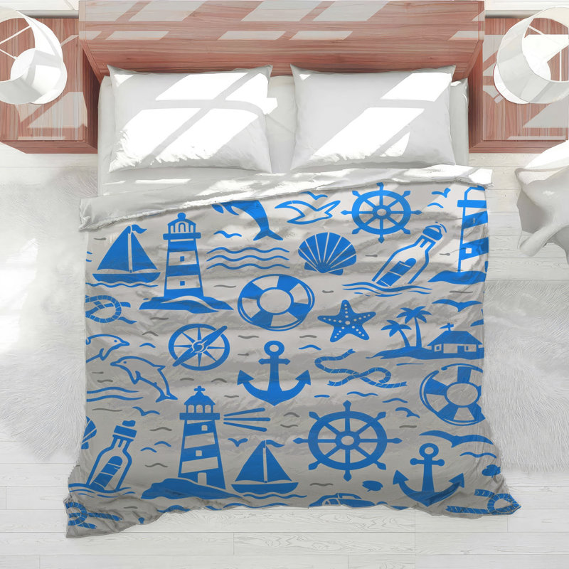 Blue Nautical Icons Comforter, Twin Extra Long