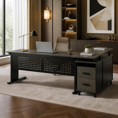 Industrial L-Shaped Desk with Metal Frame