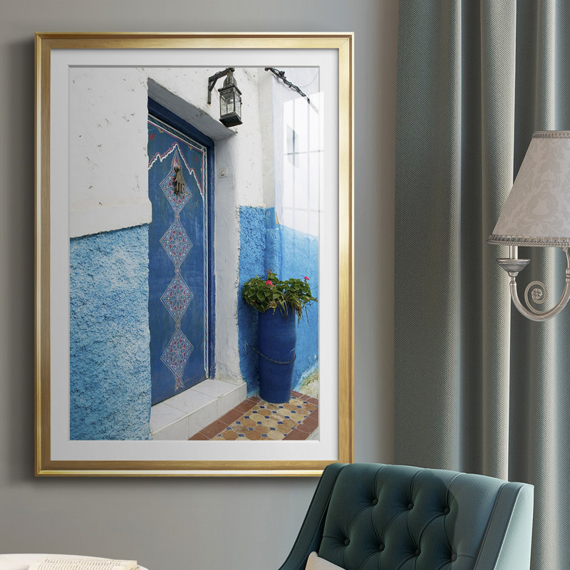 Porte marocaine, reproduction encadrée de qualité supérieure - prête à être accrochée, Or, H 42,5 po x l 30,5 po x P 1 po