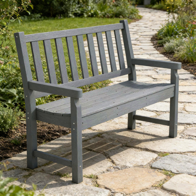 Curved Bench,Park Bench,2-Person Porch Bench,Outdoor Bench,Lawn Curved Seat, Gray