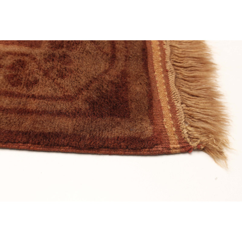 Tapis brun transitionnel noué à la main de conception unique 2 pi 10 po x 11 pi 4 po