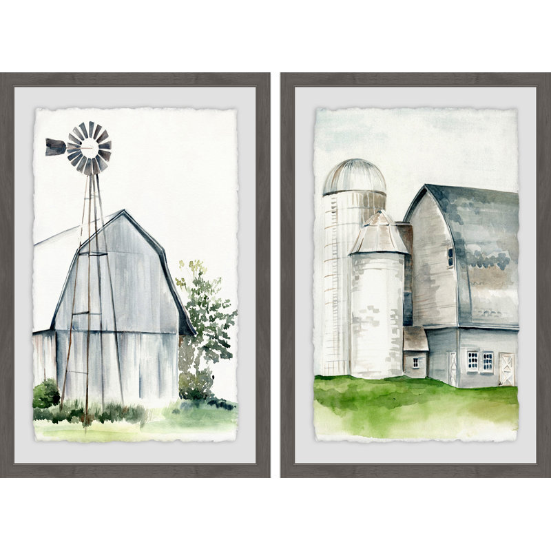 Barn II Diptych - ensemble de 2 reproductions encadrées sur papier, H 24 po x l 16 po x L 1,5 po