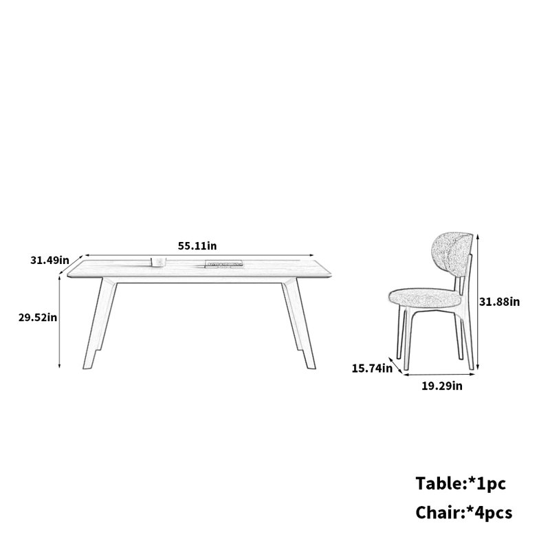 Élégante table en frêne blanc et chaises en chêne, H 29,52 po x L 55,11 po x l 31,49 po