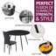 Cullompton Large Round Dining Table 120Cm, Marble Effect Top, With 6 Black Faux Leather High Back Chairs-113816044