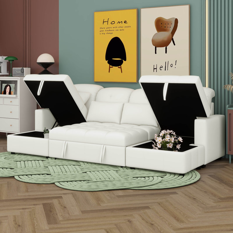Canapé-lit modulaire surdimensionné en U de 110,2 po, canapé-lit convertible confortable avec deux chaises longues avec rangement et deux ports USB