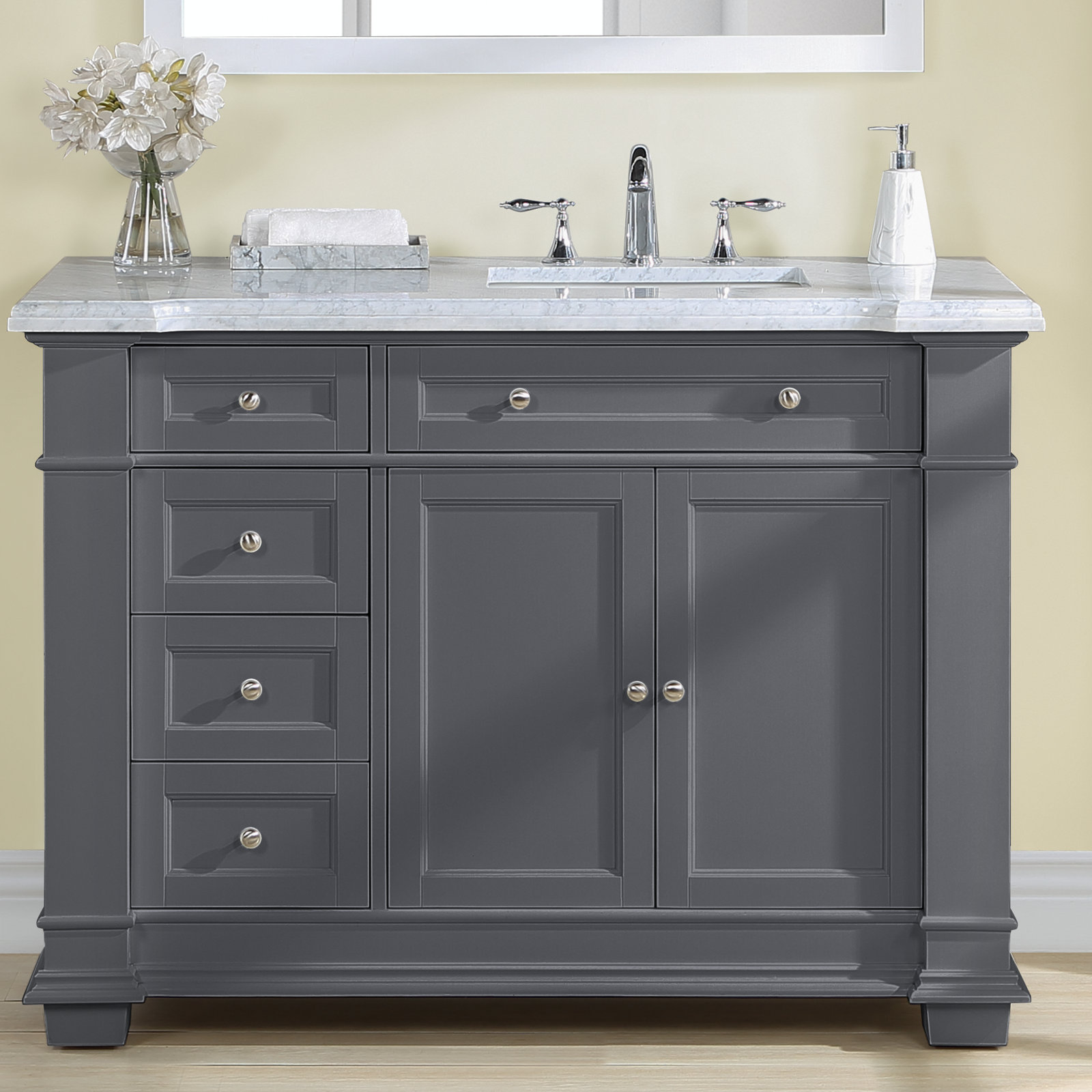 Rea 48" Carrara Marble Single Bathroom Vanity, Gray