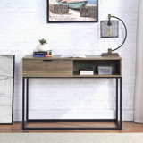 Rustic Oak And Black Writing Desk With Drawer And Shelf