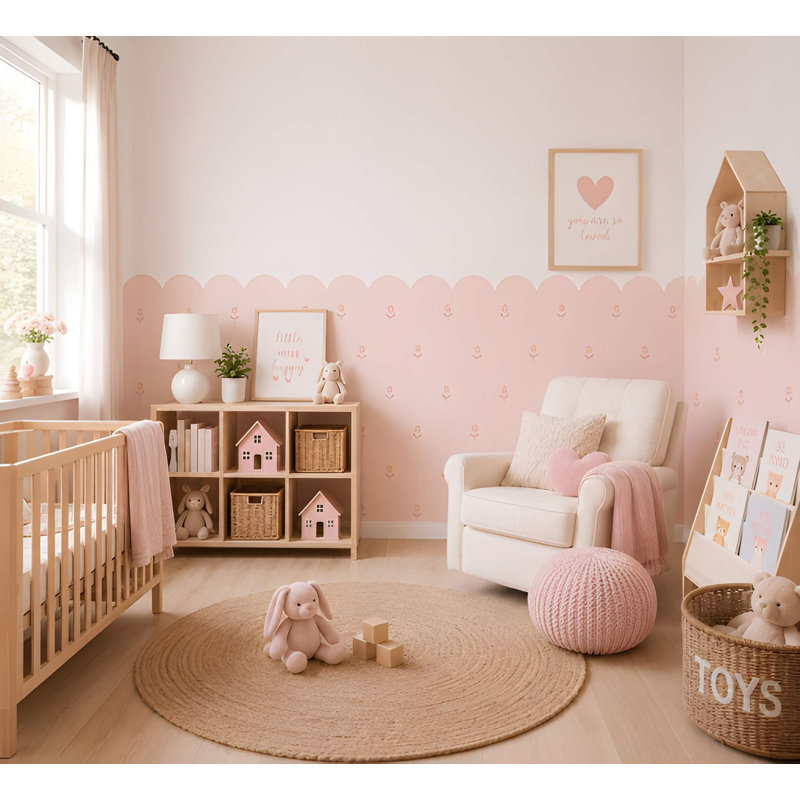 Adhésif décoratif fleur festonné rose autocollant mural peler et coller bordure adhésif amovible toile murale filles chambre à coucher