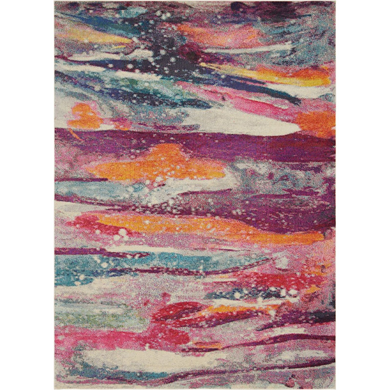 Tapis décoratif rose/bleu/vert Livengood, Rectangle 9 pi x 12 pi