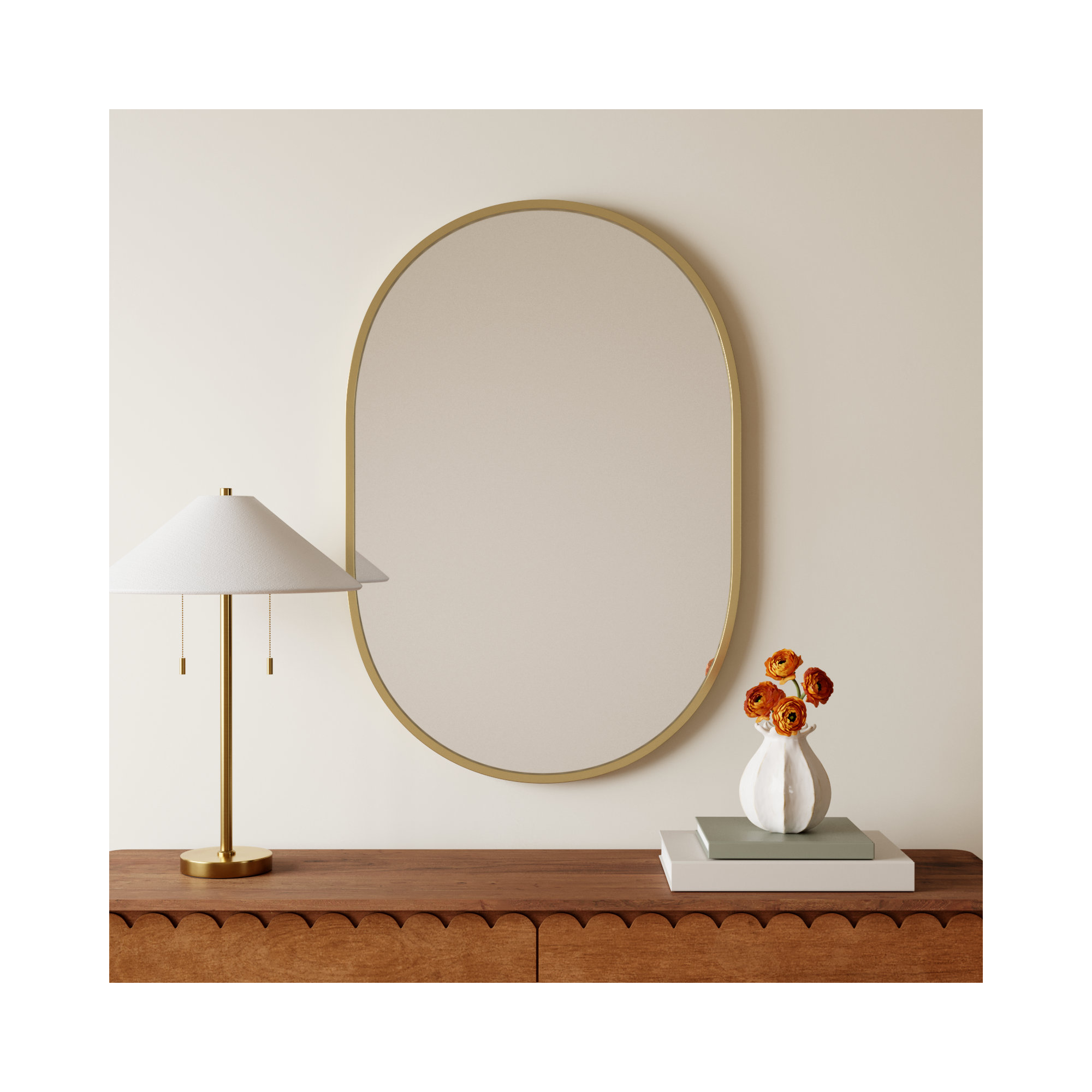 Sabine Metal Pill Wall Mirror, 40" x 27", Brass