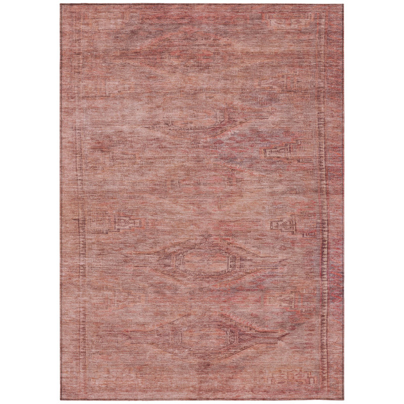 Tapis extérieur lavable 9 pi x 12 pi en terre cuite et saumon Aztec