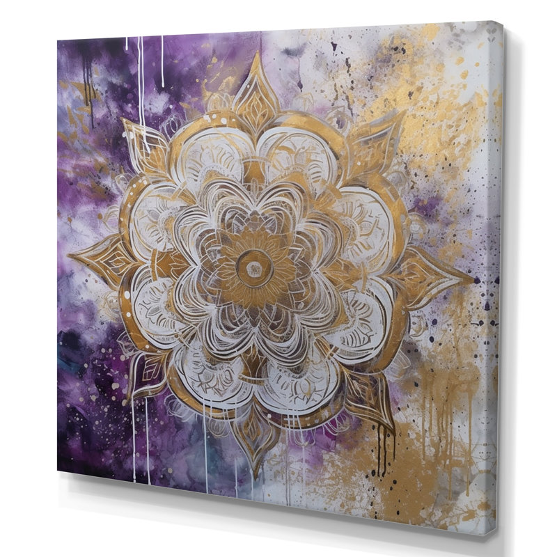 Impression sur toile mauve et or mandala I - Boho Mandala, H 24 po x l 24 po, Toile tendue