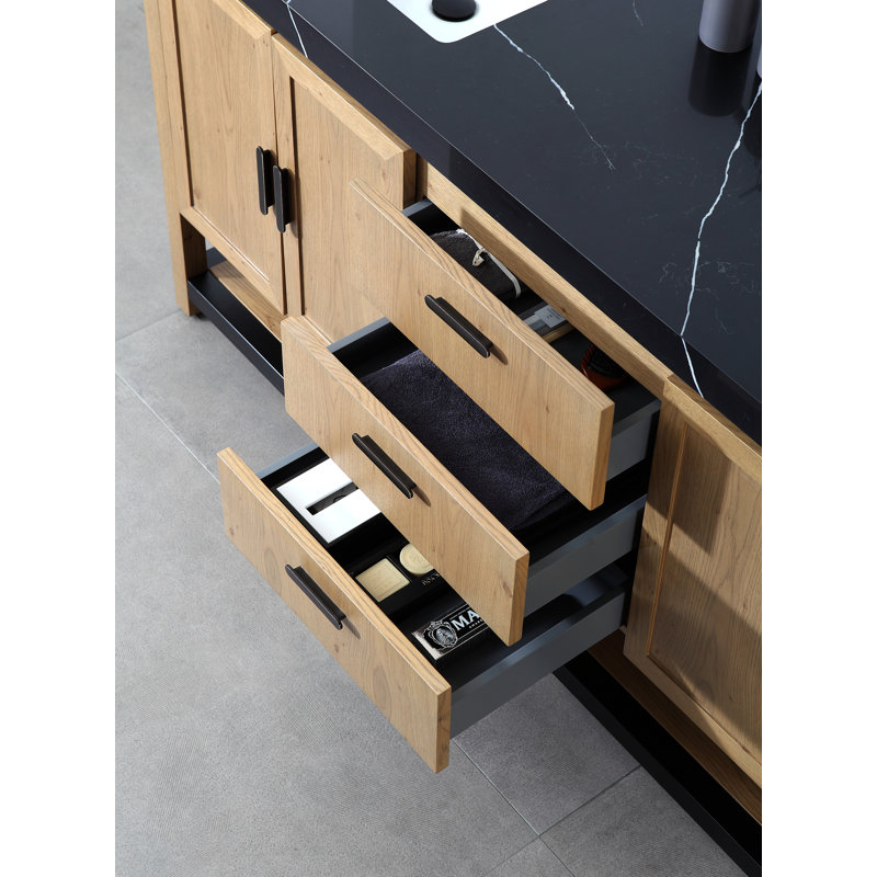 
Meuble-lavabo en contreplaqué Maumelle, Noir, Chêne pacane